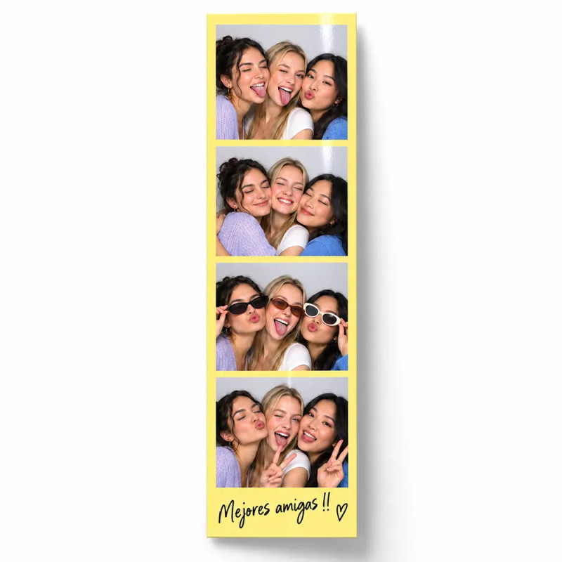 Customized color photobooth strip with pastel yellow frame and printed text